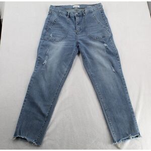 NICOLE MILLER SOHO High Rise Ankle Slim jeans Size 12, Distressed, Raw Hems